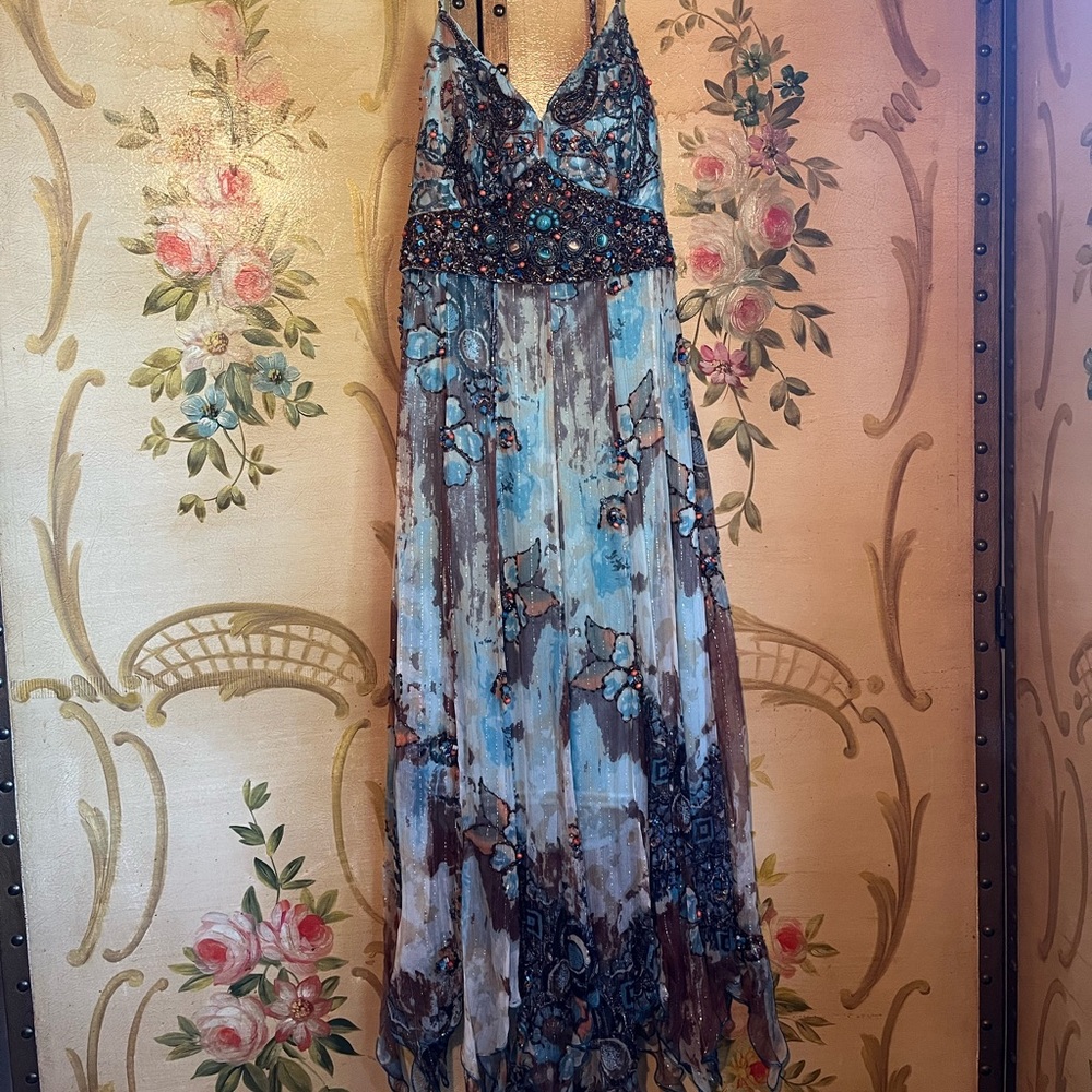 🦋VTG 90s Sue Wong Silk Beaded Dress